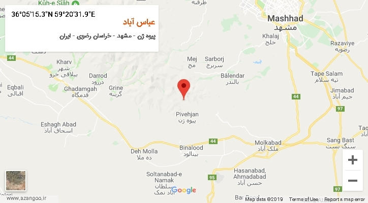 روستای عباس آباد بر روی نقشه