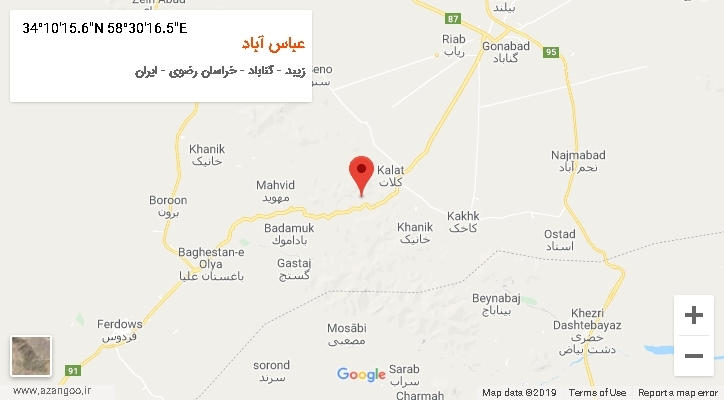 روستای عباس آباد بر روی نقشه