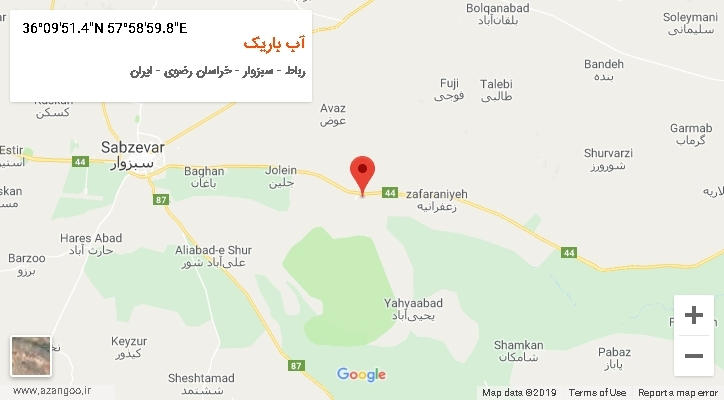 روستای آب باریک بر روی نقشه