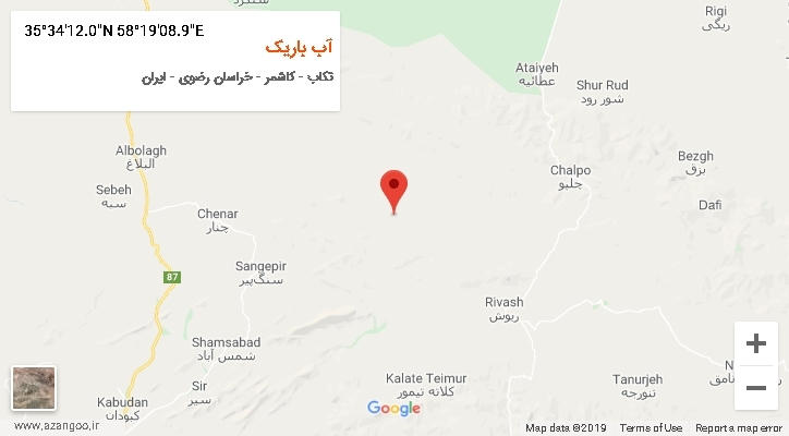 روستای آب باریک بر روی نقشه
