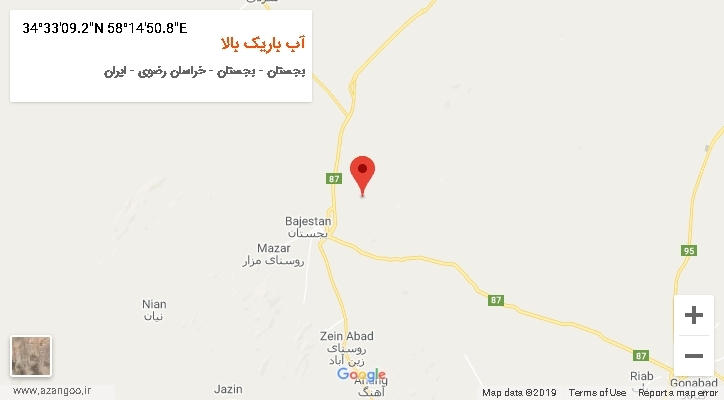 روستای آب باریک بالا بر روی نقشه