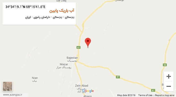 روستای آب باریک پایین بر روی نقشه
