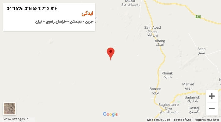 روستای ابدکی بر روی نقشه
