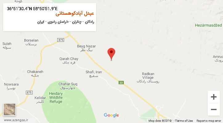 روستای عبدل آبادکوهستانی بر روی نقشه