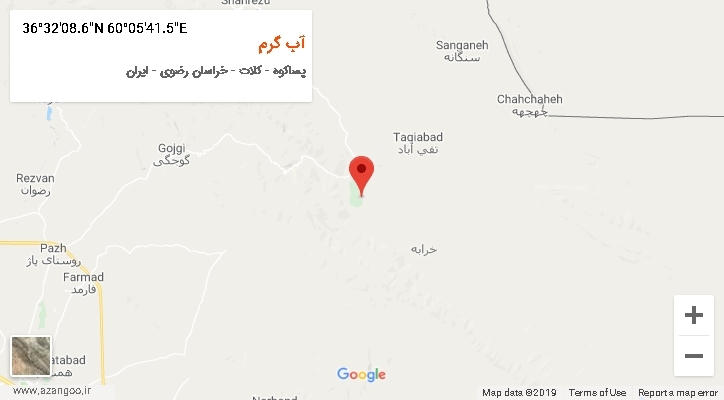 روستای آب گرم بر روی نقشه