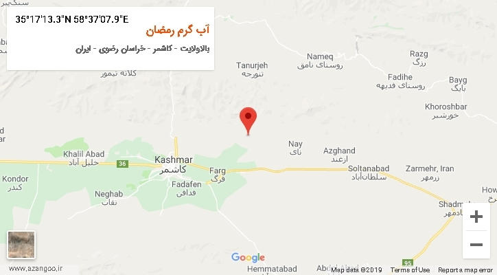روستای آب گرم رمضان بر روی نقشه