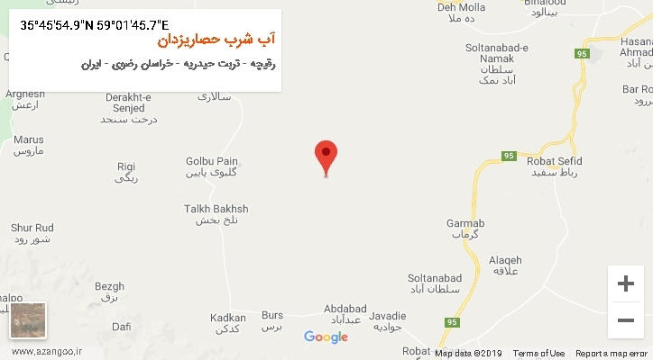 روستای آب شرب حصاریزدان بر روی نقشه