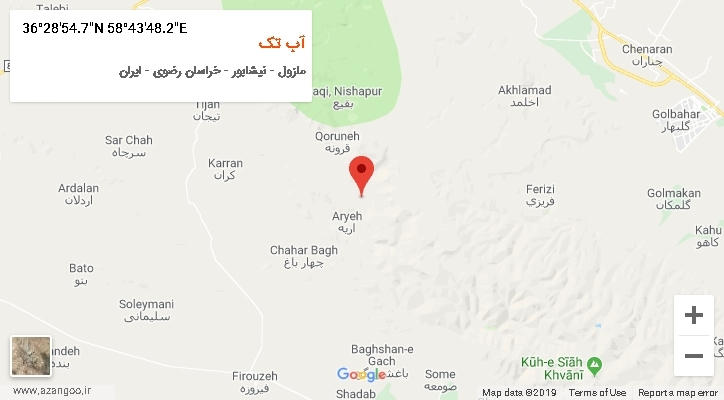 روستای آب تک بر روی نقشه