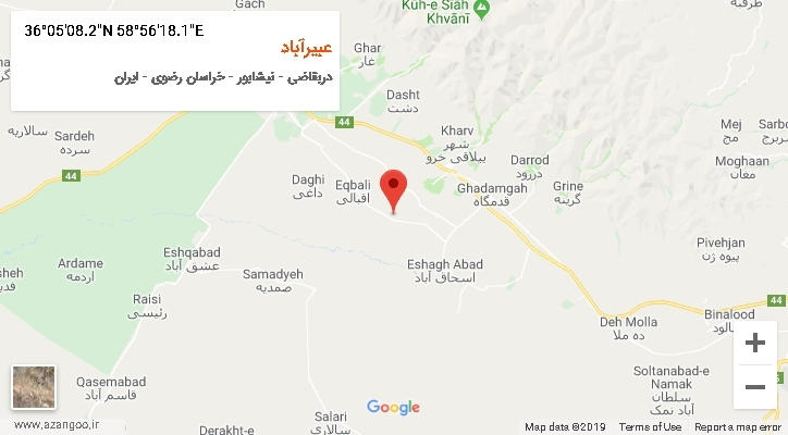 روستای عبیرآباد بر روی نقشه