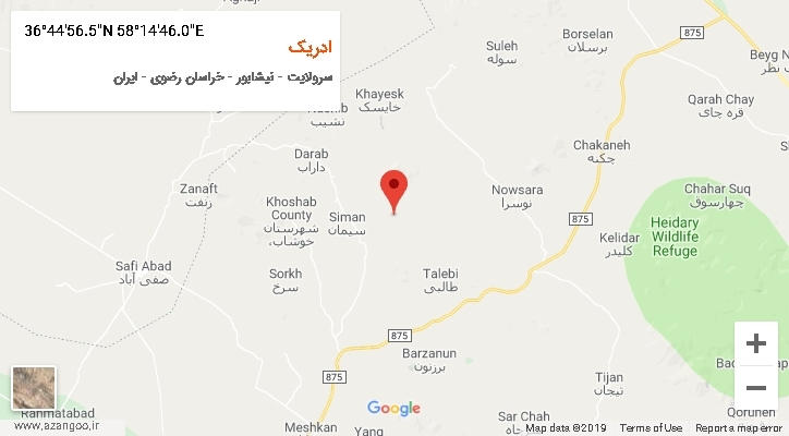 روستای ادریک بر روی نقشه