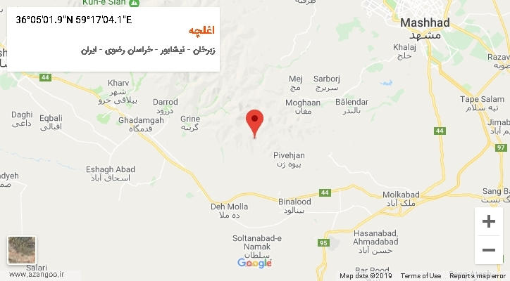 روستای اغلچه بر روی نقشه