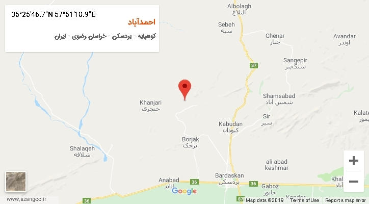 روستای احمدآباد بر روی نقشه