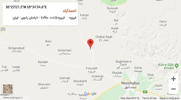 روستای احمدآباد بر روی نقشه