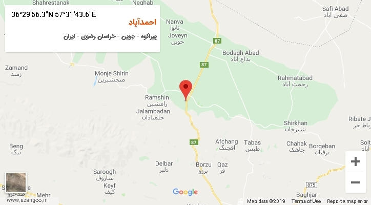 روستای احمدآباد بر روی نقشه