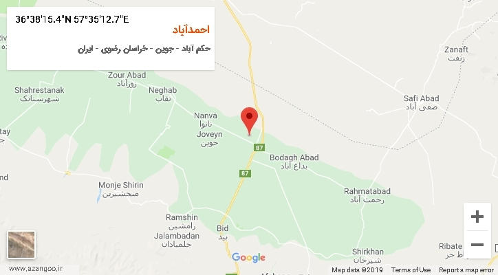 روستای احمدآباد بر روی نقشه