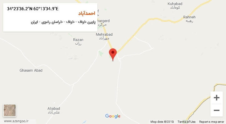 روستای احمدآباد بر روی نقشه