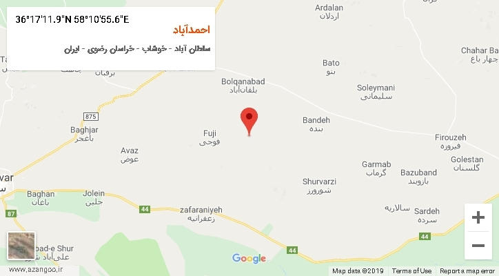 روستای احمدآباد بر روی نقشه