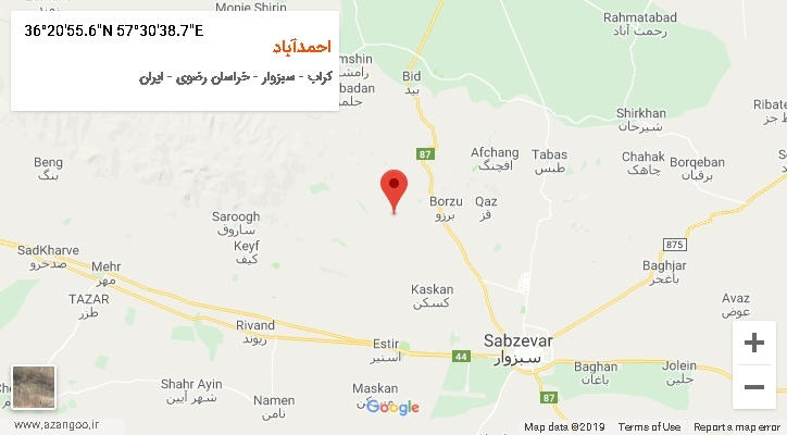 روستای احمدآباد بر روی نقشه