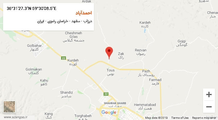 روستای احمدآباد بر روی نقشه