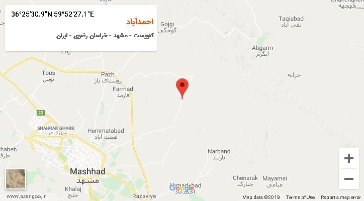 روستای احمدآباد بر روی نقشه