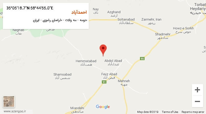 روستای احمدآباد بر روی نقشه