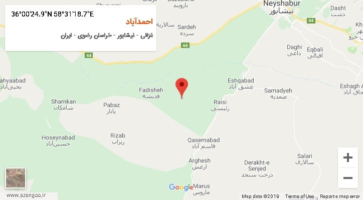 روستای احمدآباد بر روی نقشه