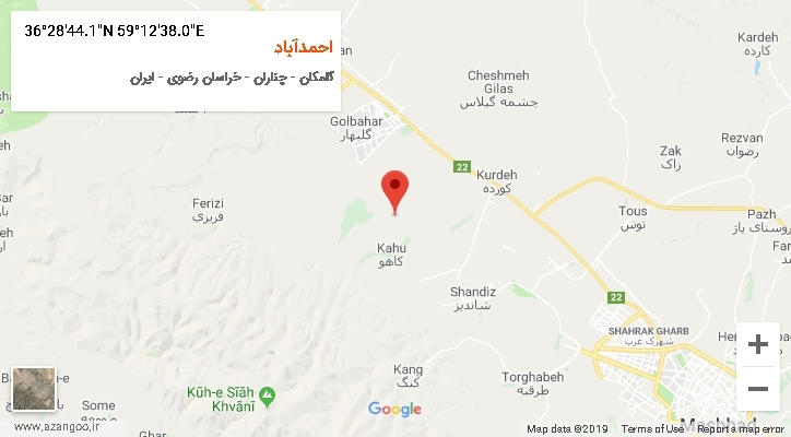 روستای احمدآباد بر روی نقشه