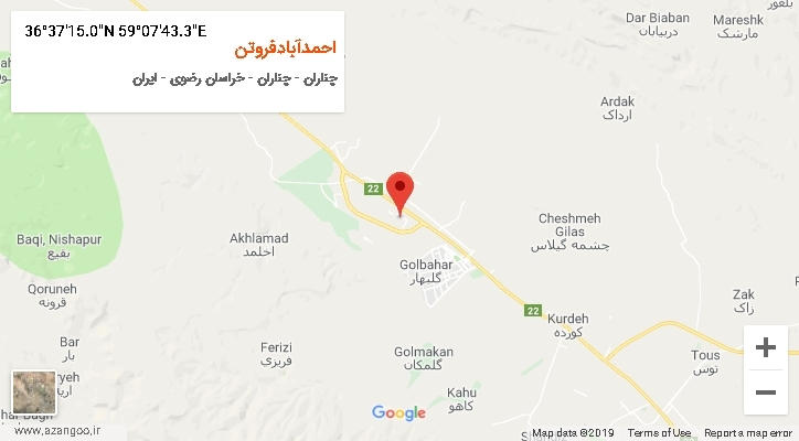 روستای احمدآبادفروتن بر روی نقشه