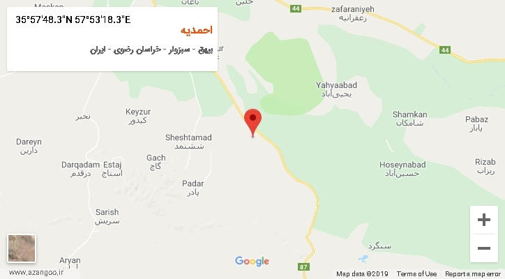 روستای احمدیه بر روی نقشه