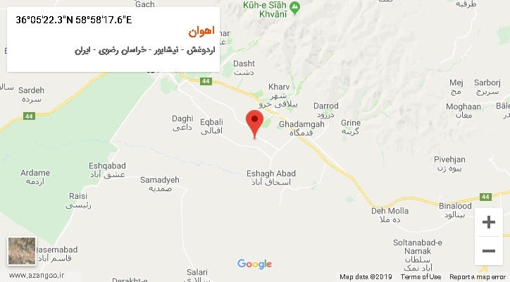 روستای اهوان بر روی نقشه