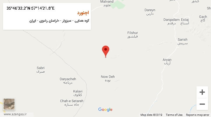 روستای اجنورد بر روی نقشه