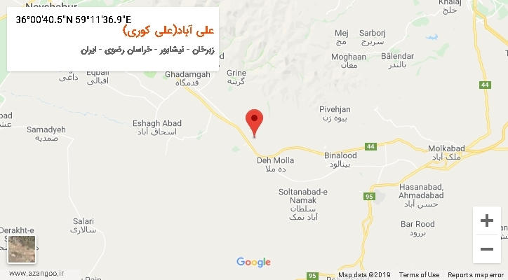 روستای علی آباد(علی کوری) بر روی نقشه