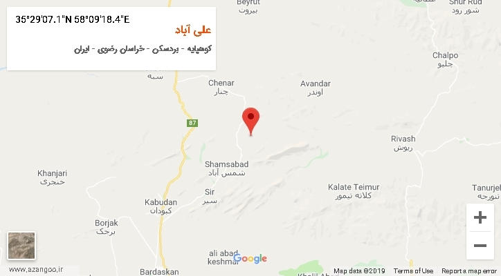 روستای علی آباد بر روی نقشه