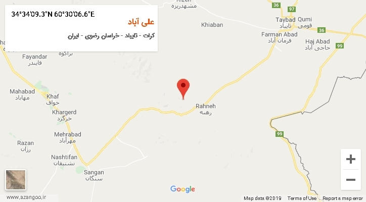 روستای علی آباد بر روی نقشه