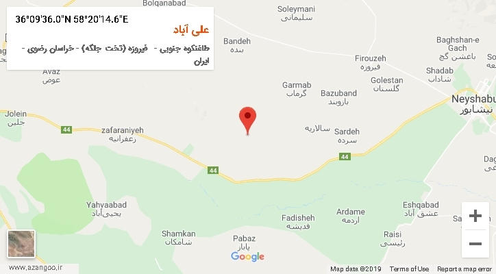 روستای علی آباد بر روی نقشه