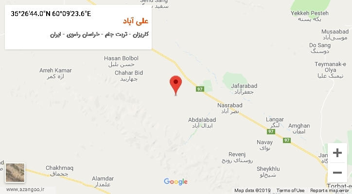 روستای علی آباد بر روی نقشه
