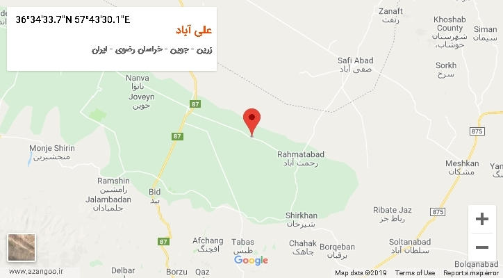 روستای علی آباد بر روی نقشه
