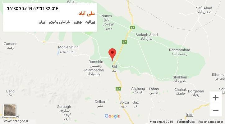 روستای علی آباد بر روی نقشه