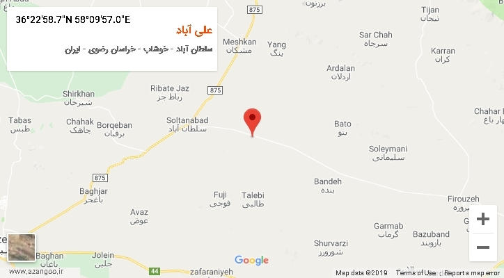 روستای علی آباد بر روی نقشه
