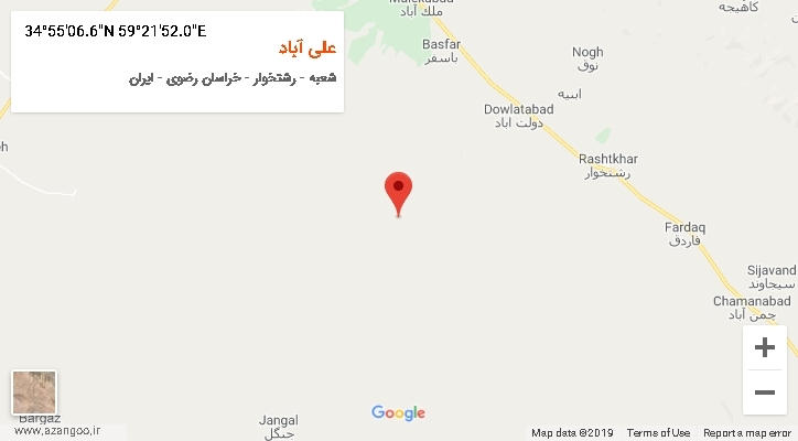 روستای علی آباد بر روی نقشه
