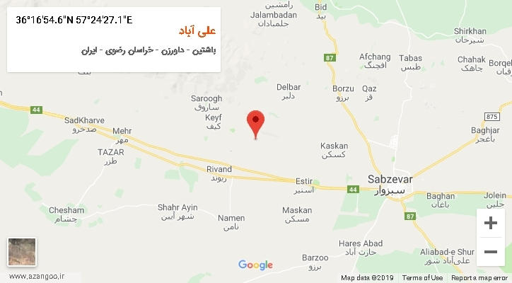 روستای علی آباد بر روی نقشه