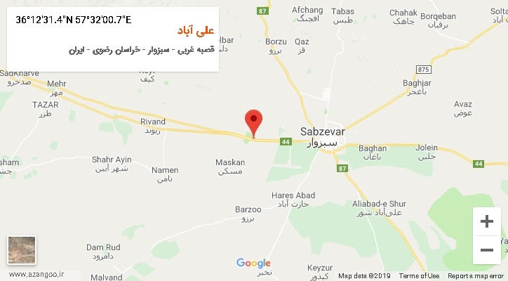 روستای علی آباد بر روی نقشه