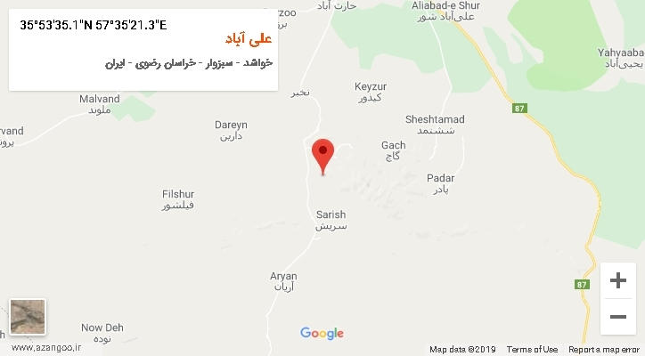 روستای علی آباد بر روی نقشه