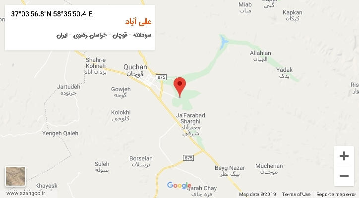 روستای علی آباد بر روی نقشه