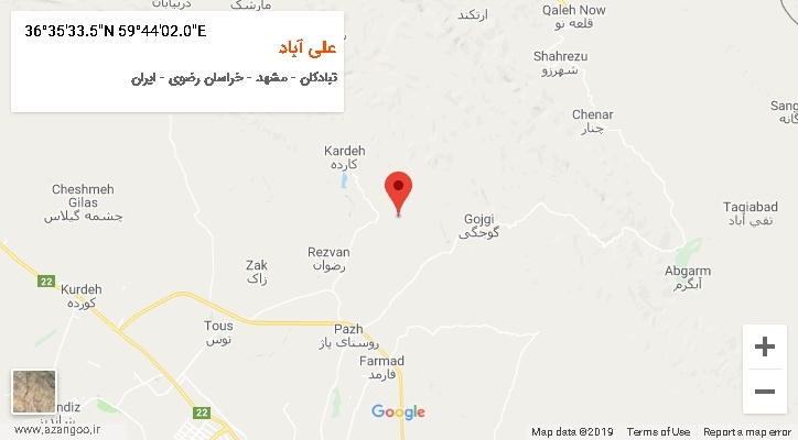 روستای علی آباد بر روی نقشه
