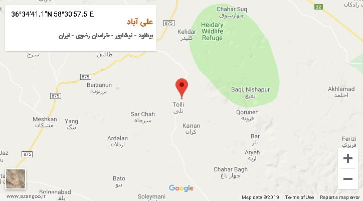 روستای علی آباد بر روی نقشه