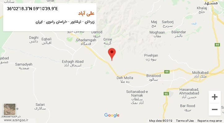 روستای علی آباد بر روی نقشه