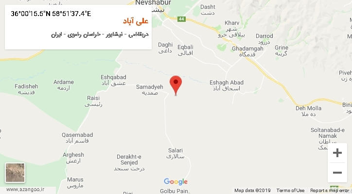 روستای علی آباد بر روی نقشه