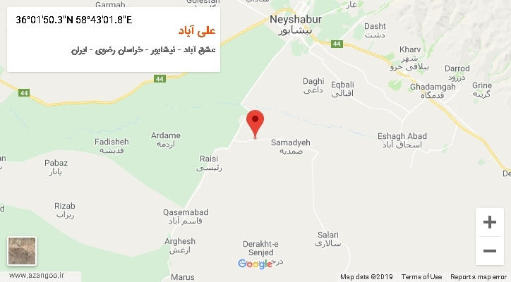 روستای علی آباد بر روی نقشه