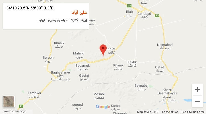 روستای علی آباد بر روی نقشه